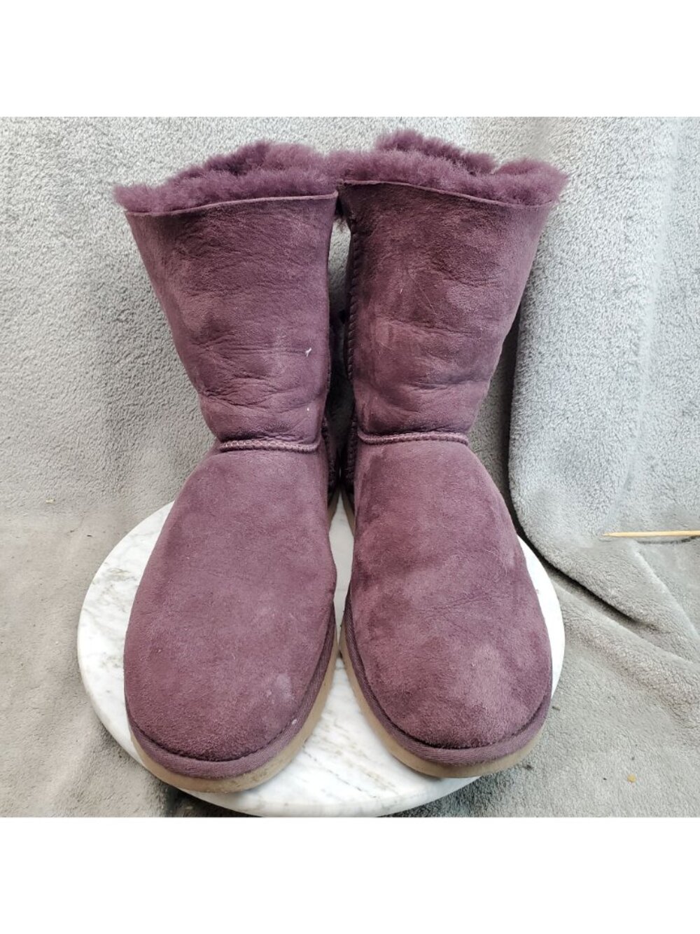 Ugg Shoes Womens Size 11 Bailey Bow II Purple Suede Boots *Read* - Picture 4 of 11